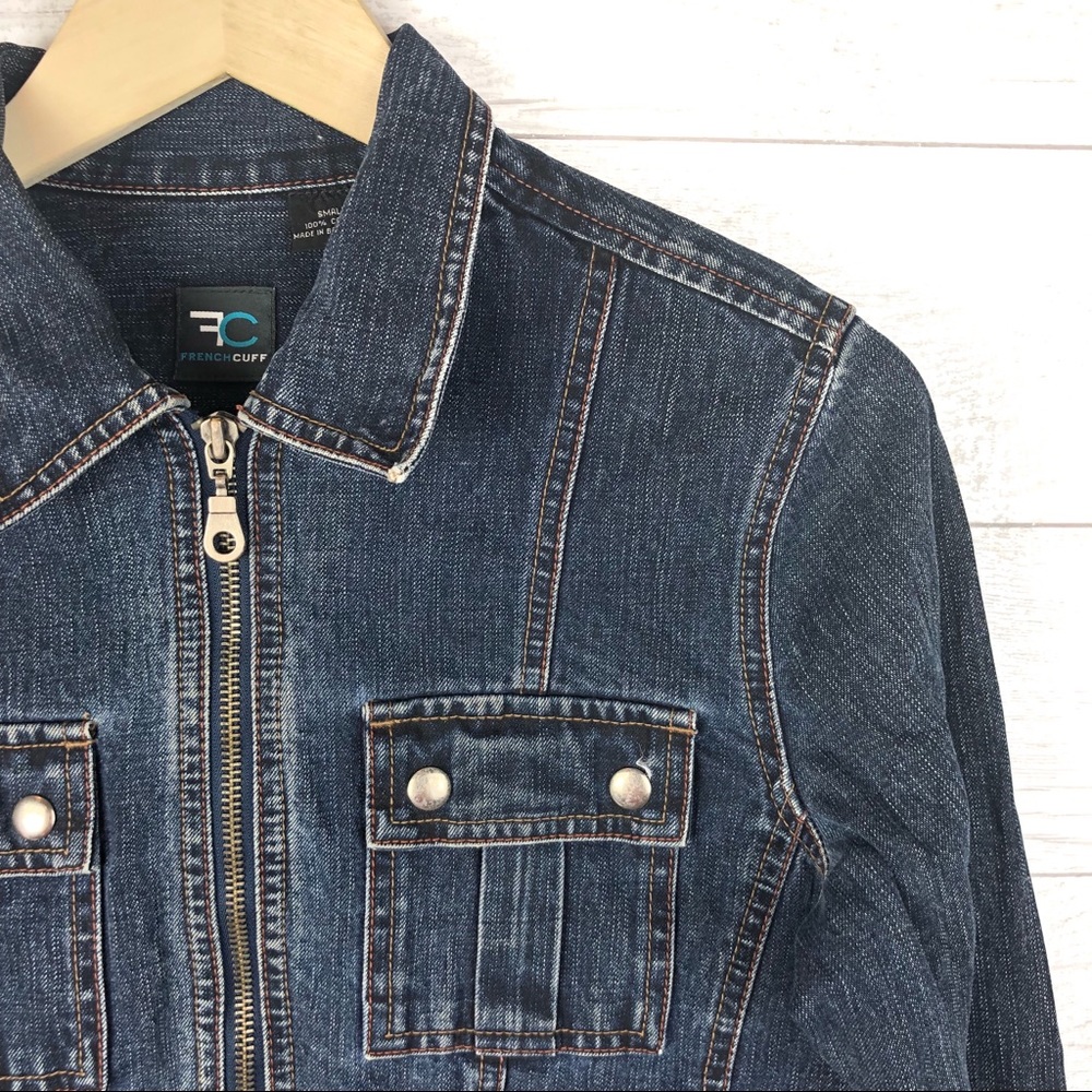 FRENCH CUFF Blue Denim Jean 100% Cotton Jacket - Picture 4 of 6